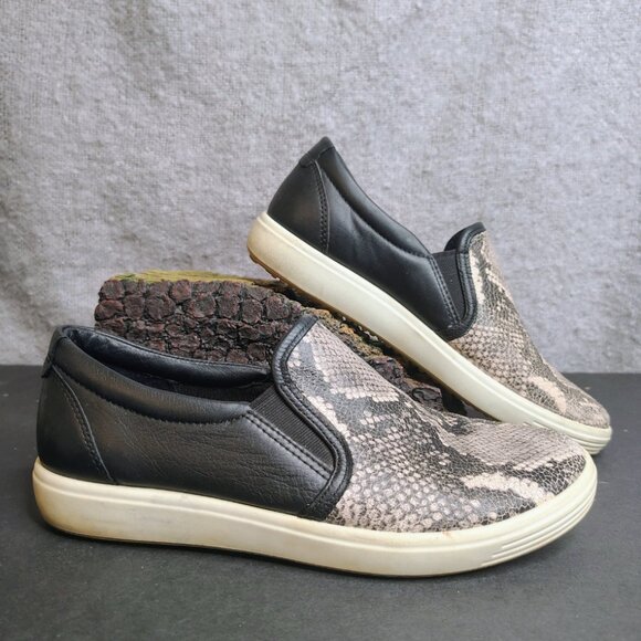 Ecco Shoes - ECCO Soft 7 Leather Snakeskin Black Slip On Sneakers Shoes Size 39 (8-8.5)